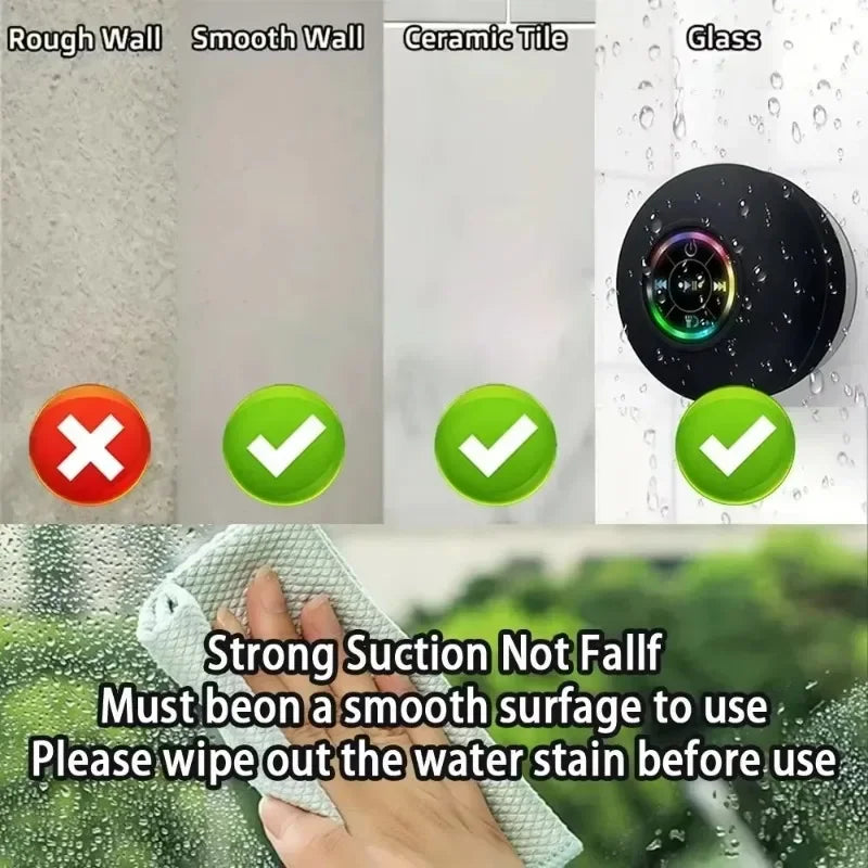 2025 New Bathroom Waterproof Wireless LED Suction Cup Mini Bluetooth Speaker Portable Outdoor Sports Stereo Speakers